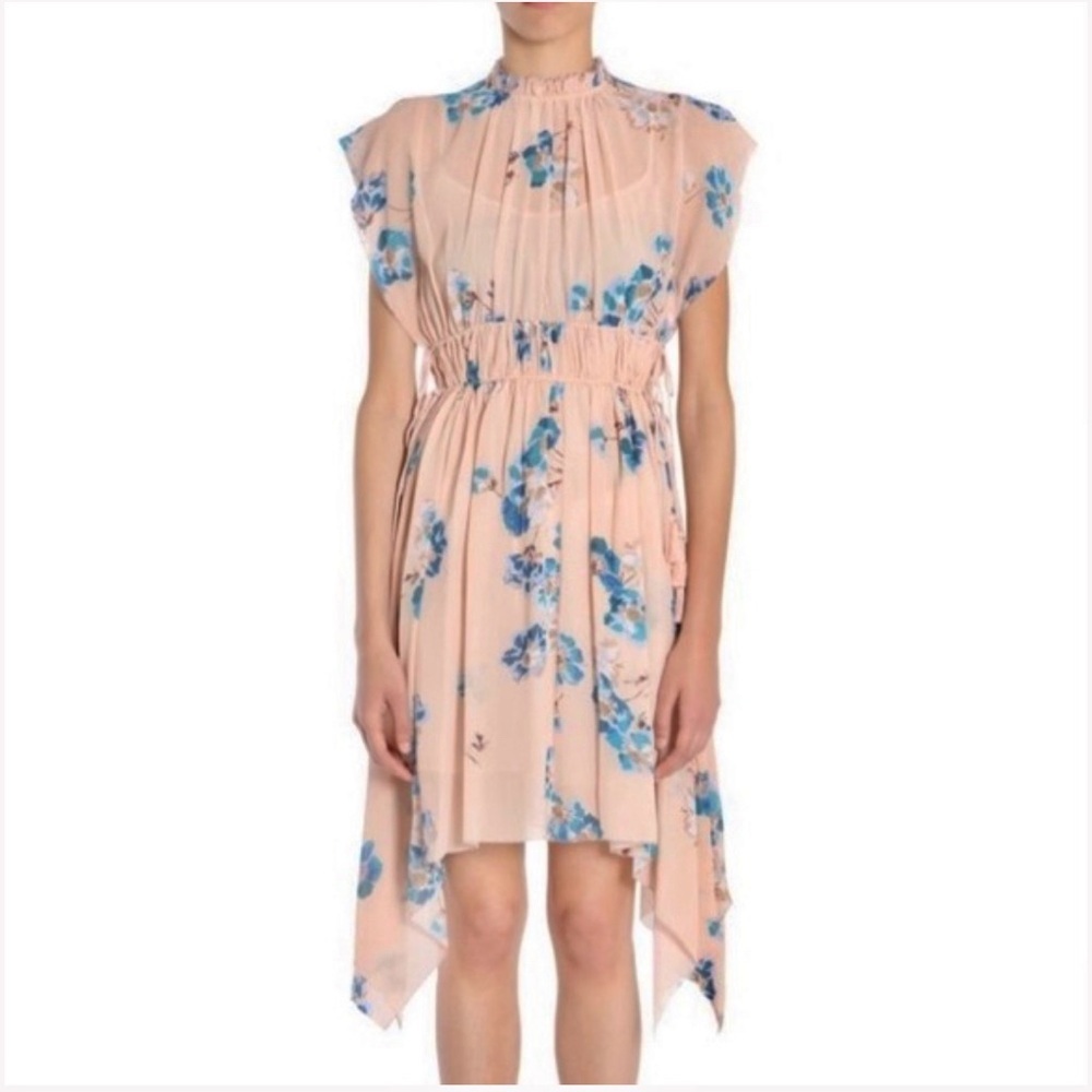 Ulla Johnson Luisa Pink Floral Silk Tassel Cap Sleeve Handkerchief Dress Size 4